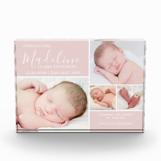 Roze foto Collage Baby Girl Photo Block (Voorkant)
