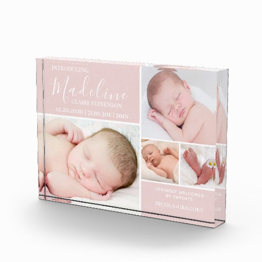 Roze foto Collage Baby Girl Photo Block (Rechts)