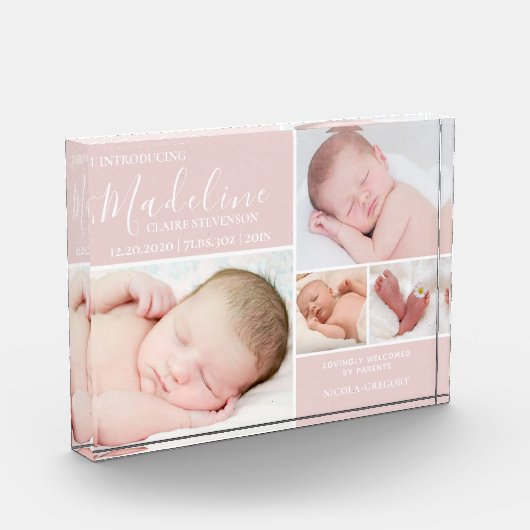 Roze foto Collage Baby Girl Photo Block (Links)