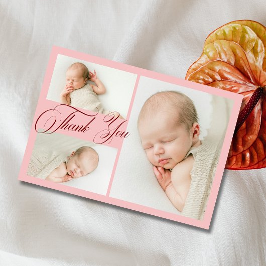 Roze Foto Collage Baby Shower Bedankt 