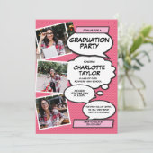 Roze foto collage moderne leuke afstudeerfeest kaart (Staand voorkant)