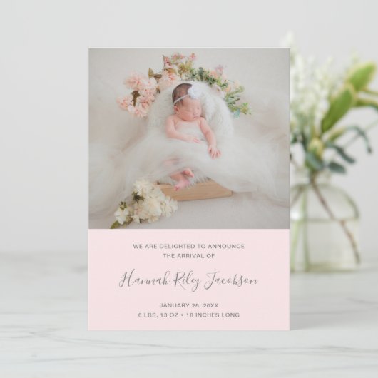 Roze foto Collage Newborn Girl Birth Aankondiging (Staand voorkant)
