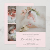 Roze foto Collage Newborn Girl Birth Aankondiging (Voorkant / Achterkant)