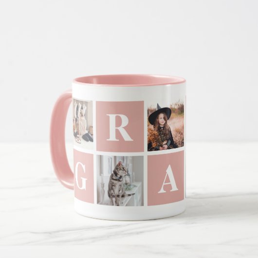 Roze foto Collage Persoonlijke Mugs voor oma Mok (Voorkant links)