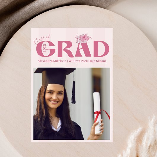 Roze Foto Coquette  Afstudeerfeestje Boog Aankondiging