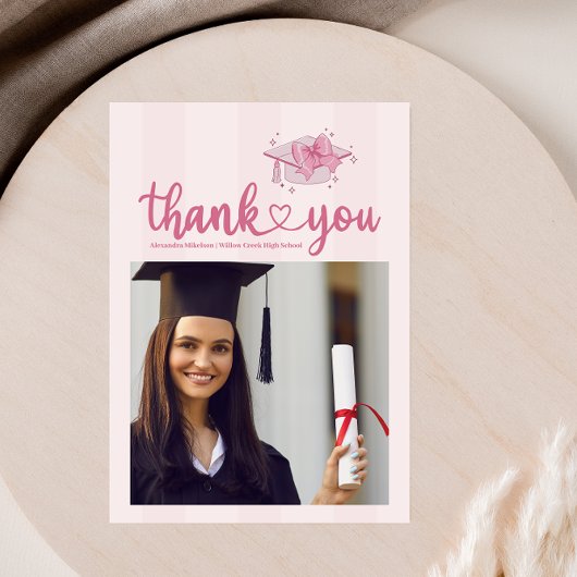 Roze Foto Coquette Boog Afstudeerfeest Bedankkaart