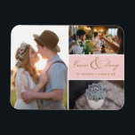 Roze Foto Dank u Collage voor altijd & altijd Magneet<br><div class="desc">Roze en gouden script "Forever and always" ontwerp bruiloft dank u magneten met drie van uw favoriete trouwfoto's. Show uw familie en vrienden uw waardering voor het feit dat u deel uitmaakt van uw bruiloft met een van deze prachtige koekjes.</div>