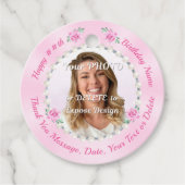 Roze FOTO, Dank u Labels voor verjaardagsgunsten (Voorkant)