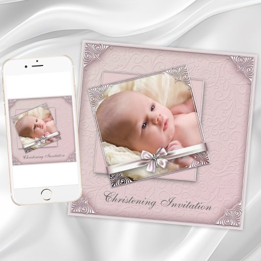Roze Foto Doopfeest Kaart
