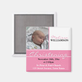 Roze foto doopsel of doop uitnodiging magneet (Voorkant / Achterkant)