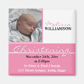 Roze foto doopsel of doop uitnodiging magneet (Voorkant)