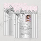 Roze foto Eerste Communie kant kruis Kaart (Voorkant / Achterkant)