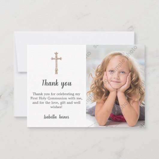 Roze foto Eerste Heilige Communie Hartelijk dank Bedankkaart (Voorkant)