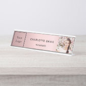 Roze foto elegante bedrijfslogo bureau naambordje (Voorkant)