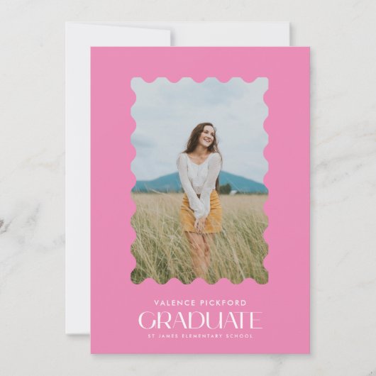 Roze foto elementair Afstuderen Wavy Lijst Aankondiging (Voorkant)