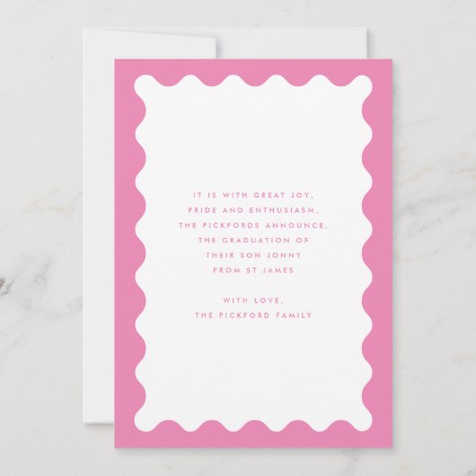 Roze foto elementair Afstuderen Wavy Lijst Aankondiging (Achterkant)