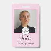 Roze Foto en Logo Visagist Badge (Voorzijde)