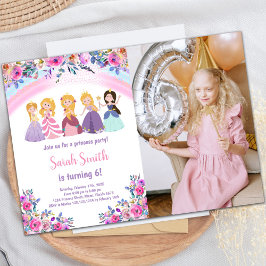 Roze foto Floral Princess Birthday - uitnodigingen