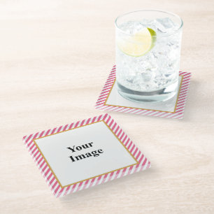 Roze Foto Frame met Diagonale Streep Glazen Onderzetter