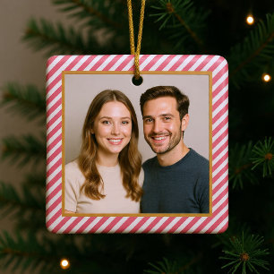 Roze foto frame met diagonale streep keramisch ornament