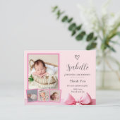 Roze Foto Geboorte Aankondiging Dankjewel Kaart (Staand voorkant)