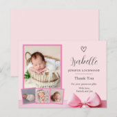 Roze Foto Geboorte Aankondiging Dankjewel Kaart (Voorkant / Achterkant)