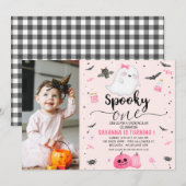 Roze Foto Ghost Spooky Een Halloween 1e Verjaardag Kaart (Voorkant / Achterkant)