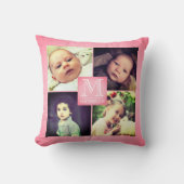 Roze foto girly monogramed collage kussen (Voorkant)