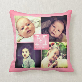 Roze foto girly monogramed collage kussen