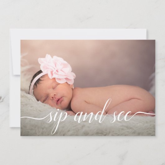 Roze foto-Girly Sip en zie Baby shower roze Kaart (Voorkant)