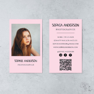 Roze Foto Grafische Kaart met QR-code Visitekaartje