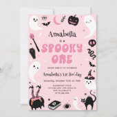 Roze Foto Halloween Spooky One 1st Birthday Kaart (Voorkant)