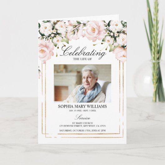 Roze Foto Herdenkings- Funeral Programma (Voorkant)