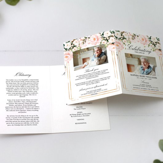 Roze Foto Herdenkings- Funeral Programma