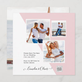 Roze Foto Huwelijksuitnodiging QR Code Bewaar Datu