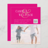 Roze Foto Huwelijksuitnodiging QR Code Bewaar Datu (Voorkant / Achterkant)