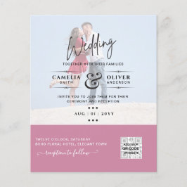 Roze Foto Huwelijksuitnodiging QR Code Bewaar Datu Flyer