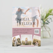 Roze Foto Huwelijksuitnodiging QR Code Bewaar Datu Kaart (Staand voorkant)