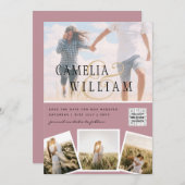 Roze Foto Huwelijksuitnodiging QR Code Bewaar Datu Kaart (Voorkant / Achterkant)