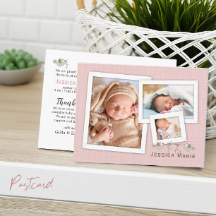 Roze Foto in Lijst Geboorteaankondiging Briefkaart