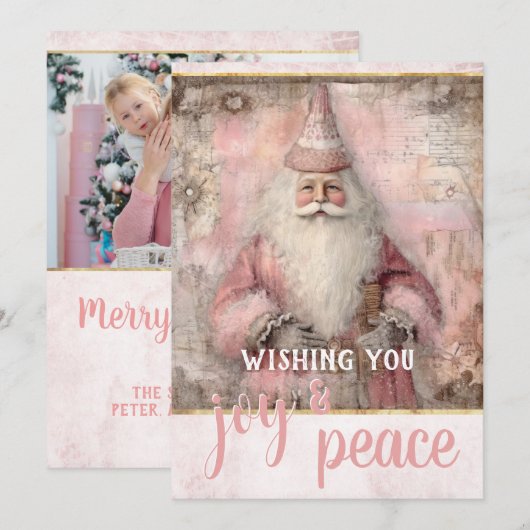  Roze Foto Kerst Feestdagenkaart (Voorkant / Achterkant)