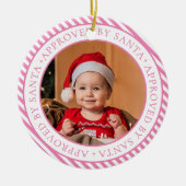 Roze Foto Kerstman's Leuke Lijst Lid Kerstmis Keramisch Ornament (Voorkant)
