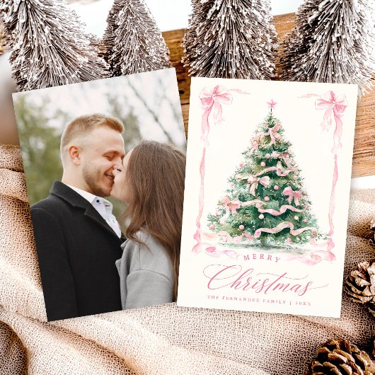 Roze Foto Kerstmis Feestdagenkaart