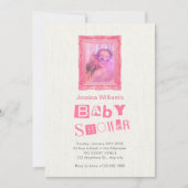 Roze  foto lijst baby shower kaart (Voorkant)
