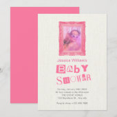 Roze  foto lijst baby shower kaart (Voorkant / Achterkant)