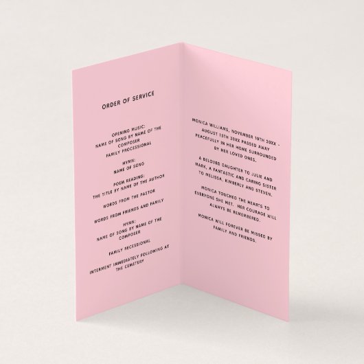 Roze foto meisje begrafenisprogramma kaart (Binnen)