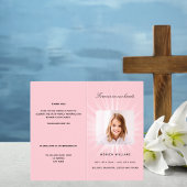 Roze foto meisje begrafenisprogramma kaart