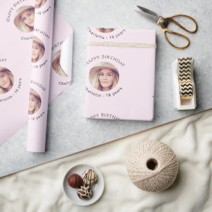 Roze Foto Meisje Verjaardag Cadeaupapier