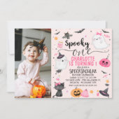 Roze Foto Meisjes Spooky Een Halloween 1e Verjaard Kaart (Voorkant)