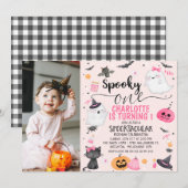 Roze Foto Meisjes Spooky Een Halloween 1e Verjaard Kaart (Voorkant / Achterkant)